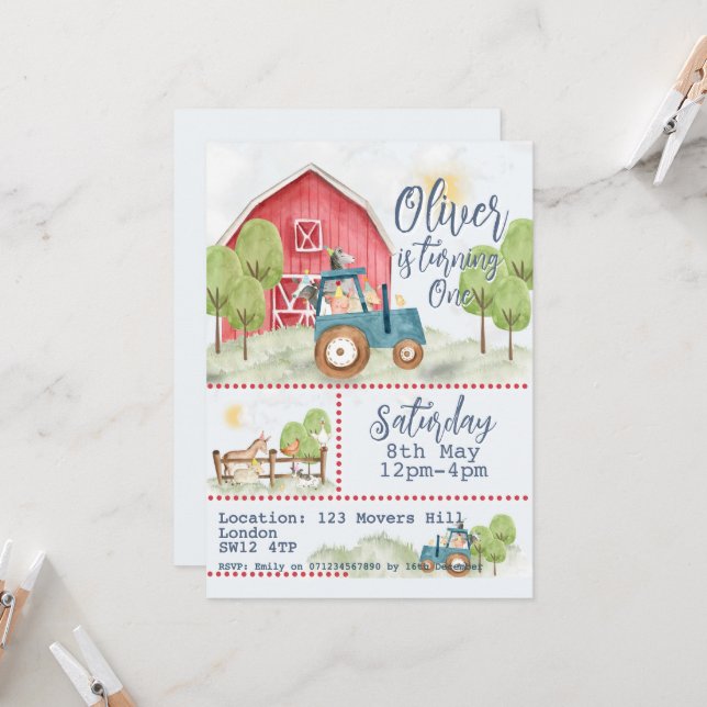 🎉🚜 Födelsedagsinbjudan till Farmyard Friends Inbjudningar (Fram/Back In Situ)