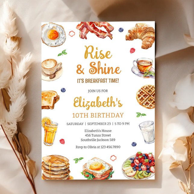 Födelsedagsinbjudan till frukostbrunch Rise & Shin Inbjudningar (Skapare uppladdad)