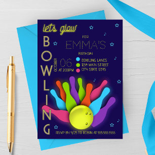 Födelsedagsinbjudan till Glow Neon Bowling Inbjudningar