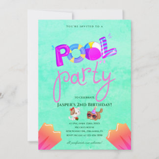 Födelsedagsinbjudan till hundpoolparty inbjudningar
