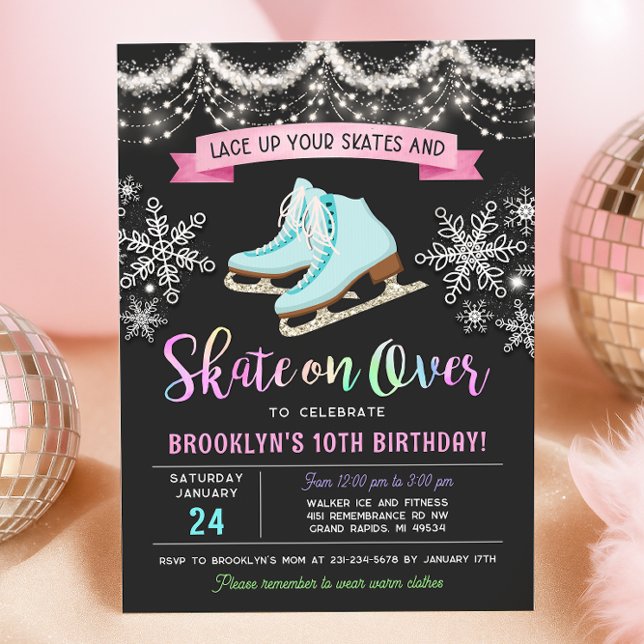 Födelsedagsinbjudan till isskridskoåkning inbjudningar (Girl Ice Skating Birthday Invitation)