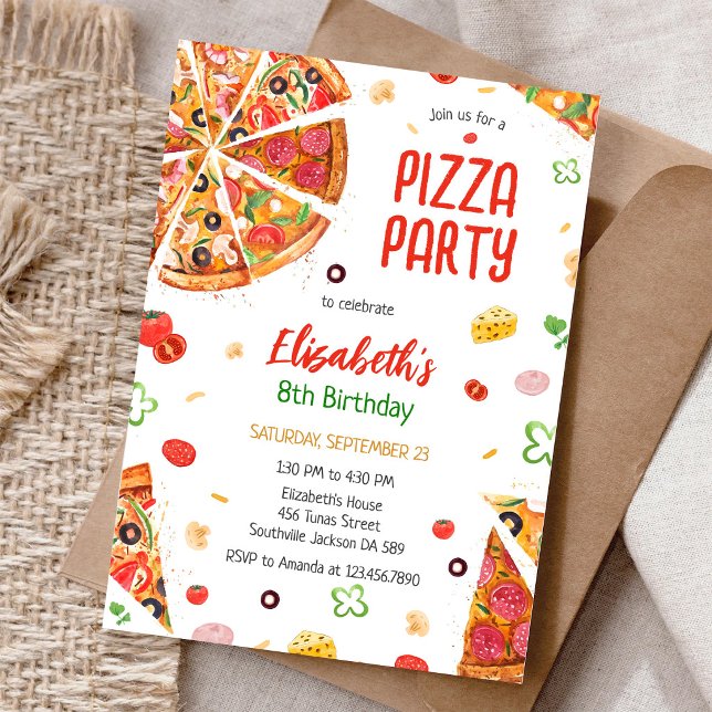 Födelsedagsinbjudan till pizzafest inbjudningar (Skapare uppladdad)