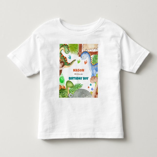 Födelsedagsinbjudan till pojke dinosaurie 3 år t shirt (Framsida)