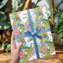 Födelsedagsinbjudan till pojke dinosaurie 4 år presentpapper