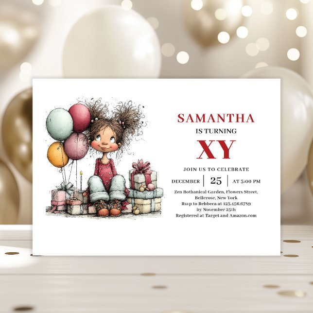 Födelsedagsinbjudan till tecknad excentrisk flicka inbjudningar (Cartoon Quirky Girl Birthday invitation)