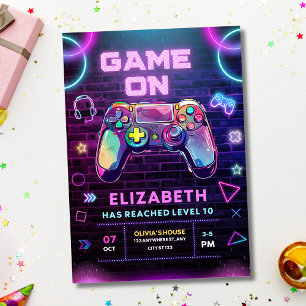 Födelsedagsinbjudan till TV-spel, Neon Gamer Party Inbjudan
