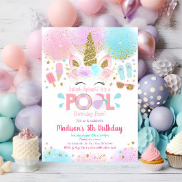 Födelsedagsinbjudan till Unicorn Bassäng Party Ros Inbjudningar