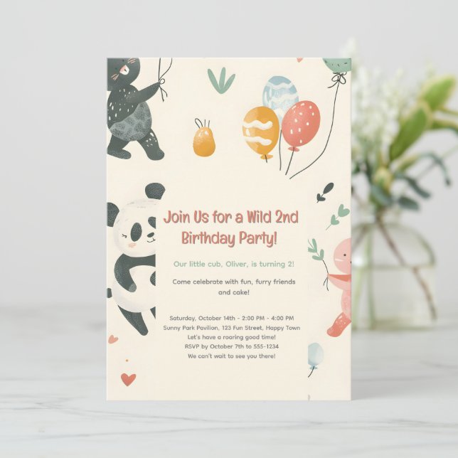 Födelsedagsinbjudan till vilda djur-vänner inbjudningar (Stående Fram)