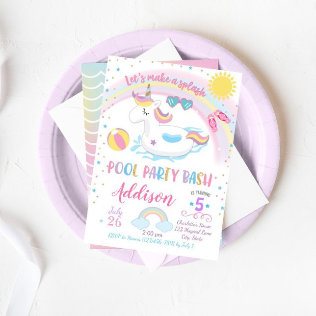 Födelsedagsinbjudan Unicorn Bassäng Party Inbjudningar (Skapare uppladdad)