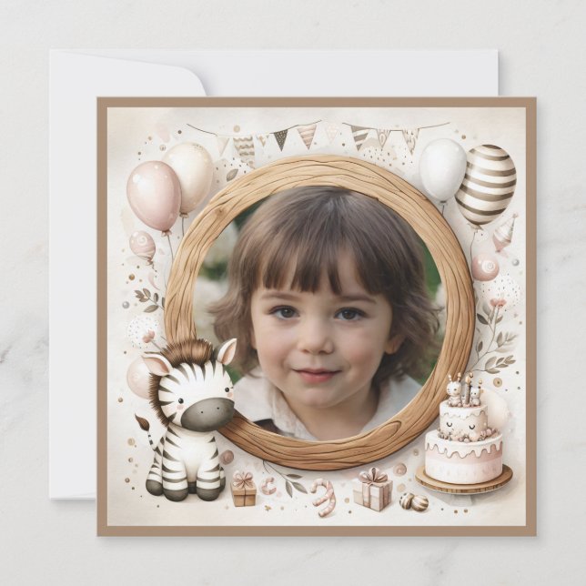 Födelsedagsinbjudan Zebra Ram till foto Inbjudningar (Framsida)