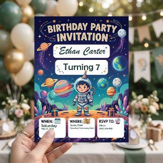 Födelsedagsinbjudningar för astronauter för barn inbjudningar