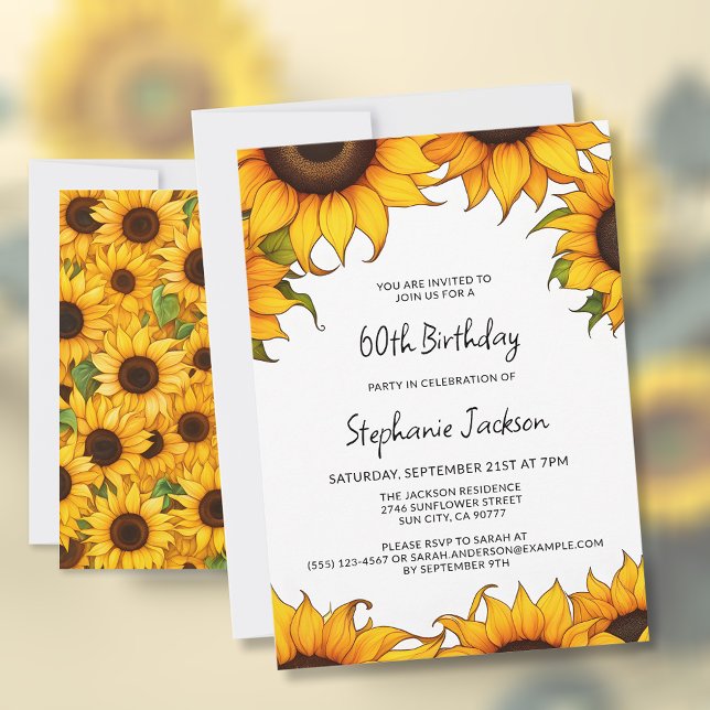 Födelsedagsinbjudningskort för ljusa solroser inbjudningar (🌻 Embrace Sunflower Splendor: 60th Birthday Invitations! 🌼)