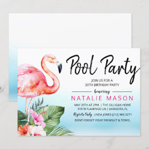 FÖDELSEDAGSINVITATION FÖR POOLPARTY I TROPISK STIL INBJUDNINGAR