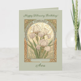 Födelsedagsirisblommor i Art Nouveau-stil i februa Kort