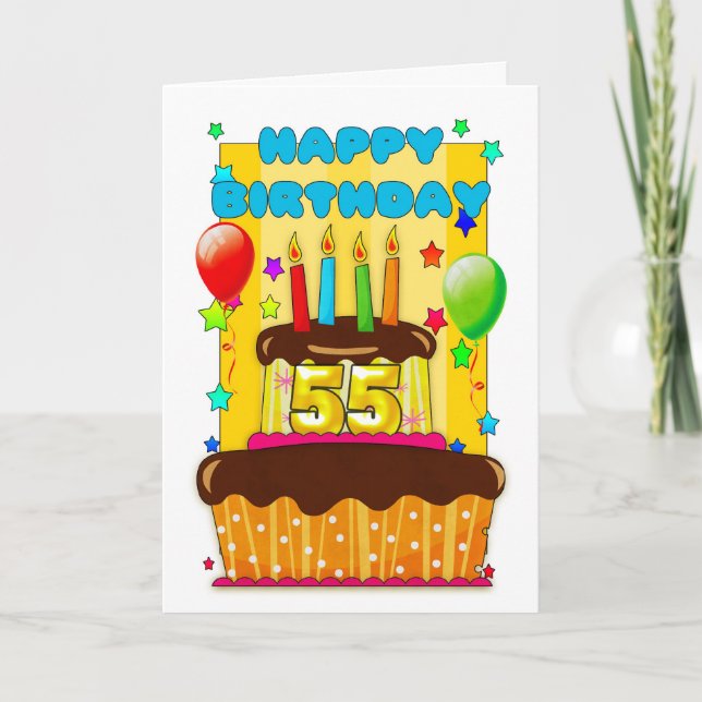 födelsedagskalas med ljus - lycklig 55-årsdagen kort (Framsida)