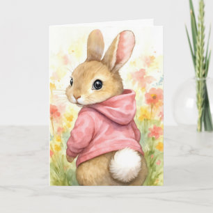 Födelsedagskanin i rosa hoodie kort