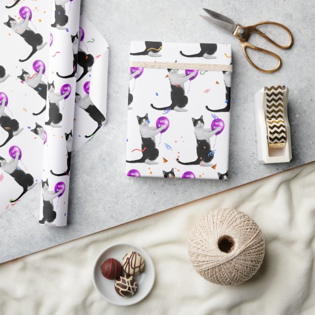 Födelsedagskatt med Balloon och Konfetti Presentpapper (Hantverk)