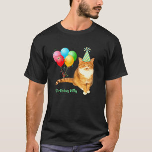 Födelsedagskitty orange tabby katt med ballonger o t shirt