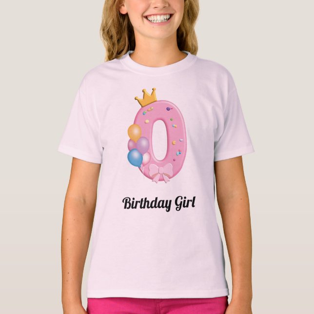 Födelsedagskjorta för flickor Nummer 0 Rosa Donut  T Shirt (Framsida)