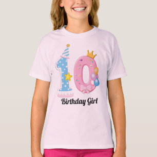 Födelsedagskjorta för flickor nummer 10 Rosa munkt T Shirt