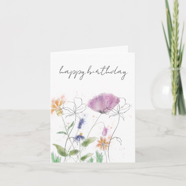 Födelsedagskort | Akvarellblommor Tack Kort (Framsida)