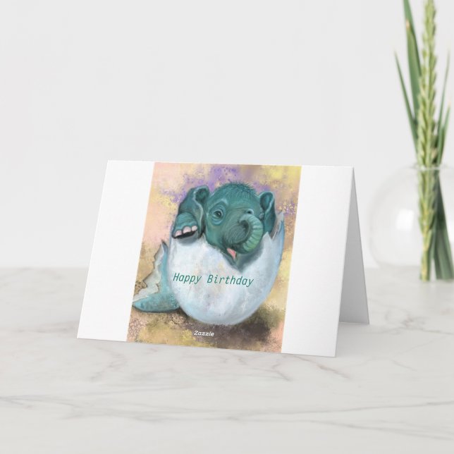 Födelsedagskort Baby elphant Hating från ägg Kort (Baksida)