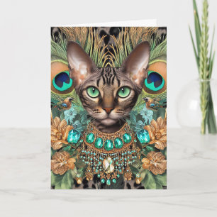 Födelsedagskort Bengalisk Tigerkatt Påfågelsfjädra Kort