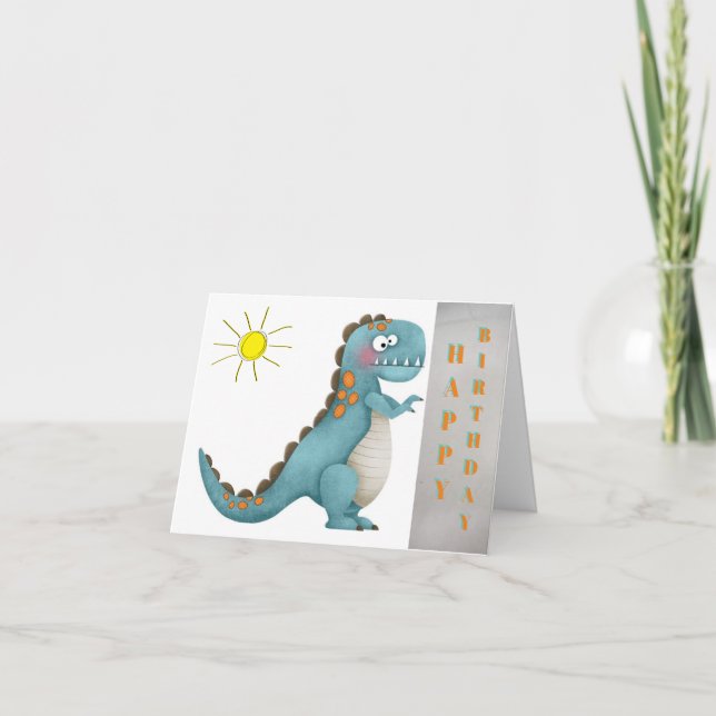 Födelsedagskort - Blå Dino Kort (Framsida)