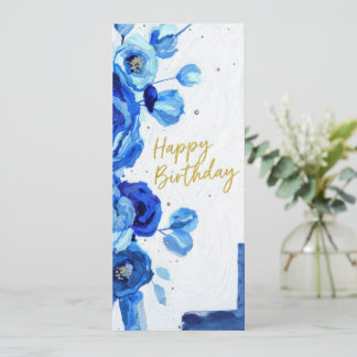 födelsedagskort blå modern blomster vattenfärg