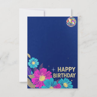 födelsedagskort blå moderna blommor retro kort