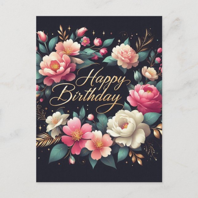 Födelsedagskort - blomsterdesign vykort (Framsida)