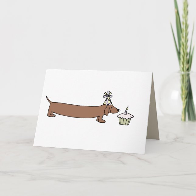 Födelsedagskort - Dachshund Med Cupcake Kort (Framsida)