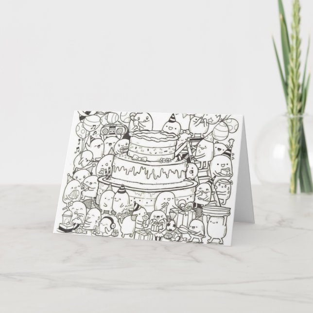 Födelsedagskort - Doodle Birthday Cake Kort (Framsida)