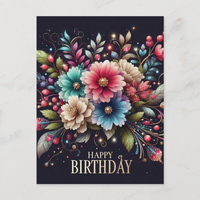 Födelsedagskort: färgrik blomsterdesign vykort (Framsida)