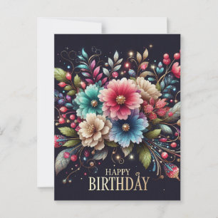 Födelsedagskort: färgrik blomsterdesign vykort