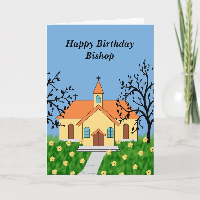 Födelsedagskort för biskop Illustrated Church Tack Kort (Framsida)
