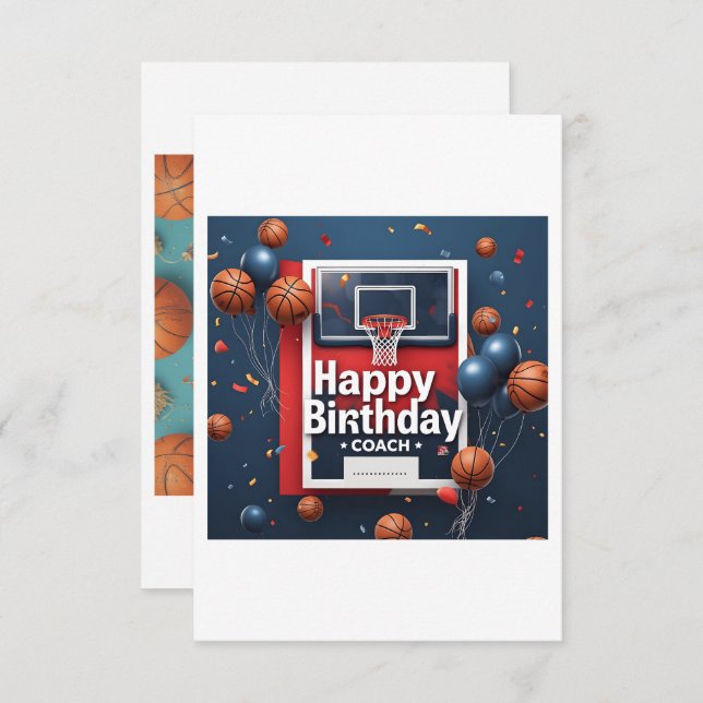 Födelsedagskort för buss (Basketball Background) (Fram/baksida)
