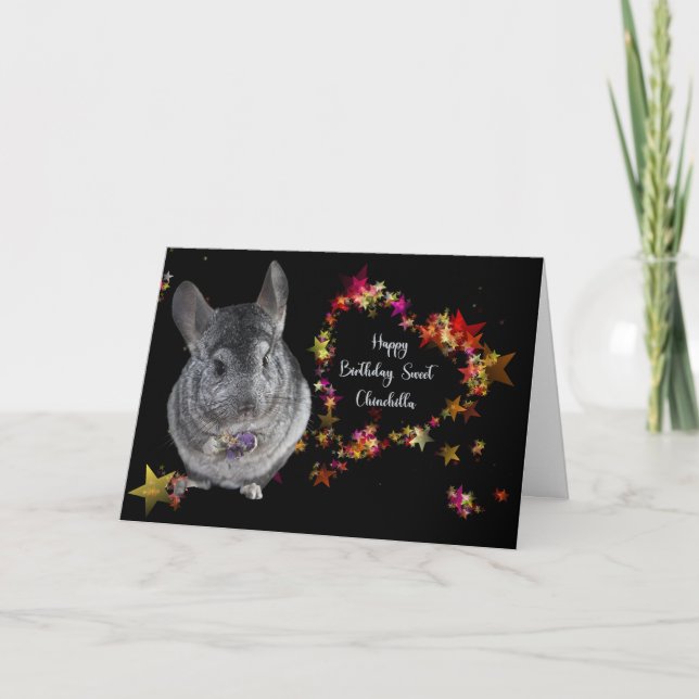 Födelsedagskort för Chinchilla Black med Star Hear Tack Kort (Framsida)