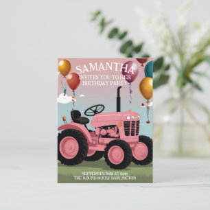 Födelsedagskort för Cute Rosa Tractor Vykort