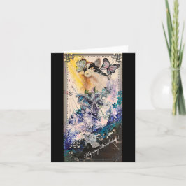 Födelsedagskort för katt och fjäril tack kort