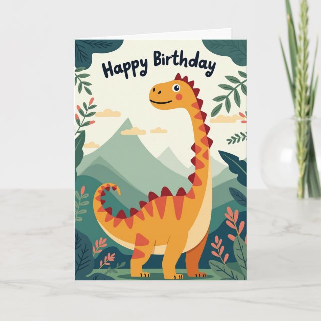 Födelsedagskort för pojkar med dinosaurier kort (Framsida)