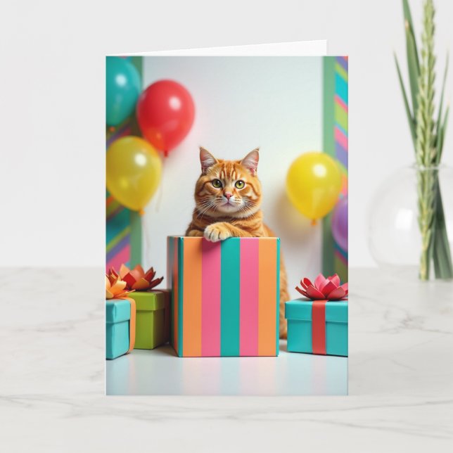Födelsedagskort för röd katt kort (Framsida)