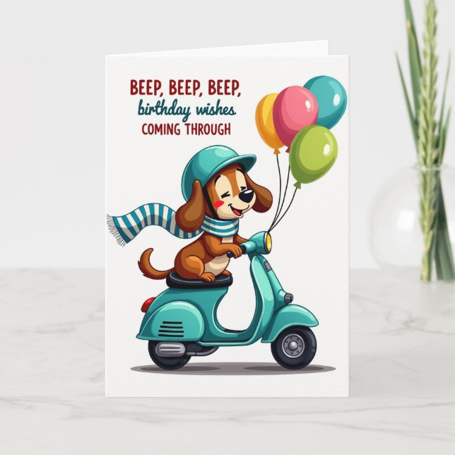 Födelsedagskort för scooterhund kort (Framsida)