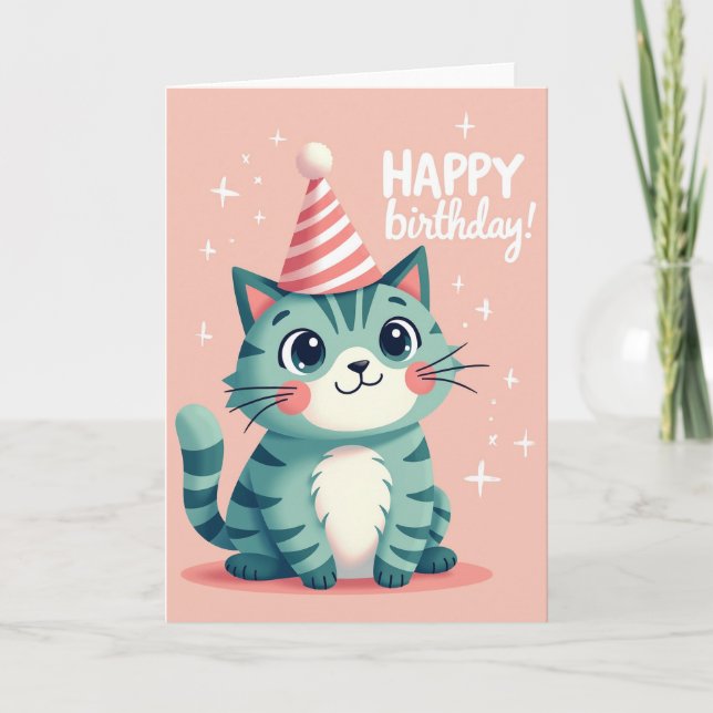 Födelsedagskort för Teal Kitty Kort (Framsida)