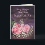 Födelsedagskort för Twin Sister med rosa ros Kort<br><div class="desc">Tre vackra rosa ros att skicka till din tvillingsyster på hennes födelsedag. Ett fantastiskt födelsedagskort för din tvillingsyster som du kan anpassa för att förmedla dina egna känslor.</div>