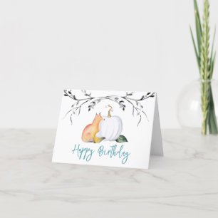 Födelsedagskort Fox och Pumpkin Fall Watercolor Tack Kort