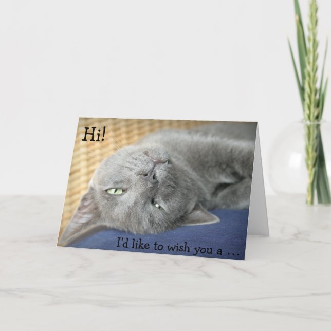 Födelsedagskort: Grått Cat önskemål a Grattis på f Kort (Framsida)