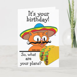 Födelsedagskort Humoristisk Tecknad Katt Tacos Pun Kort