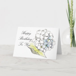 Födelsedagskort Hydrangea Flower Pen och Bläck Tec Kort