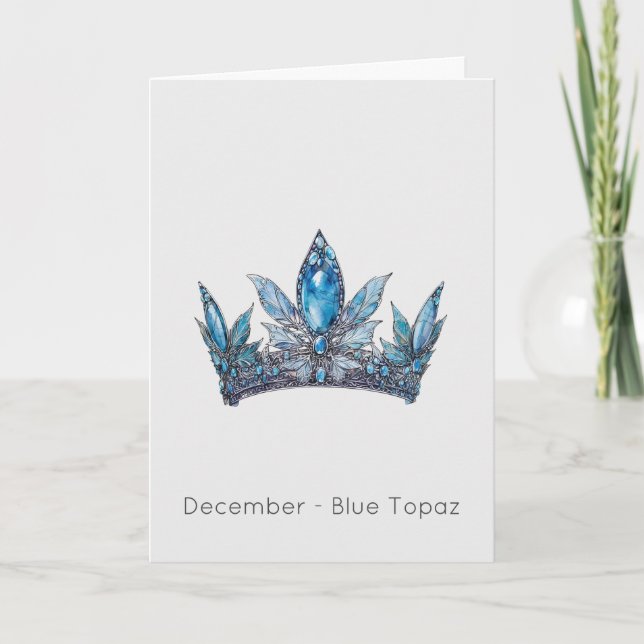 Födelsedagskort i december Blått Topaz Krona Kort (Framsida)